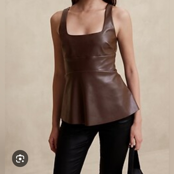 nwt BANANA REPUBLIC Vegan Leather Peplum Tank Modern Chic Sleek Edgy‎ 8 Brown - Picture 1 of 15